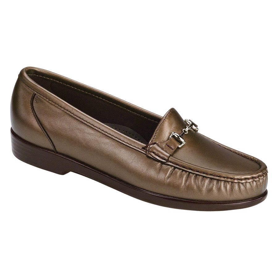 Bronze SAS Women's Metro Metallic Leather Dress Casual Loafer With Polished Link Ornament