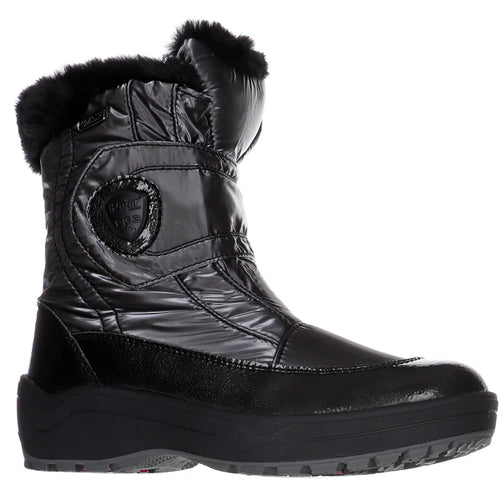 Black And Iron Grey Pajar Women's Moscou 3.0 Waterproof Nylon And Leather Fuzzy Fleece Lined Winter Mid Height Boot Profile View
