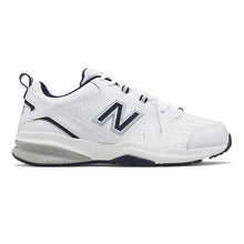 Load image into Gallery viewer, White With Navy New Balance Men&#39;s 608V5 Leather Athletic Training Sneaker Side View
