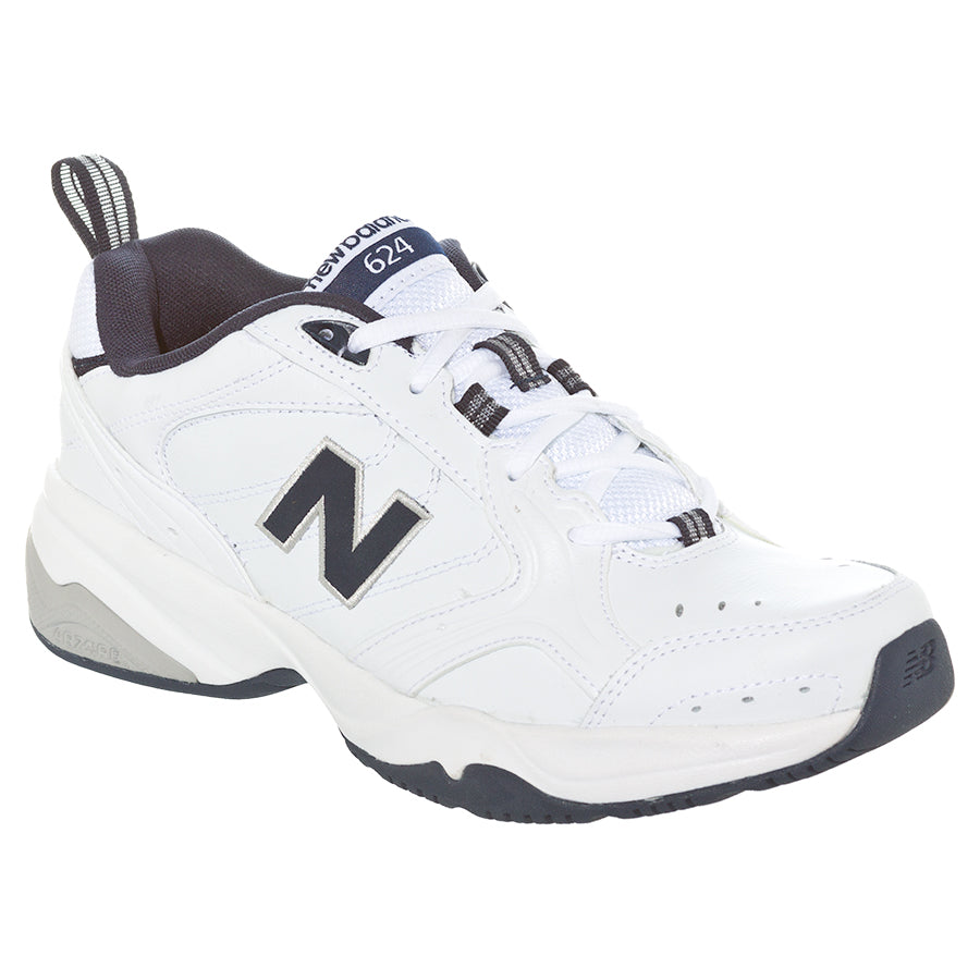 White With Blue New Balance Men's MX624WN2 Leather Cross Training Sneaker