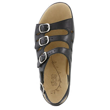 Load image into Gallery viewer, Black SAS Women&#39;s Mystic Leather Strappy Flat Sandal Top View
