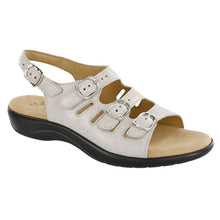 Load image into Gallery viewer, Grey With Black Sole SAS Women&#39;s Mystic Webbed Leather Strappy Flat Sandal Profile View
