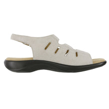 Load image into Gallery viewer, Grey With Black Sole SAS Women&#39;s Mystic Webbed Leather Strappy Flat Sandal Side View
