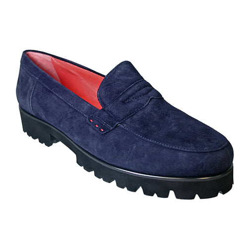 Ink Navy With Black Sole Pas De Rouge Women's Marta N399 Suede Penny Loafer