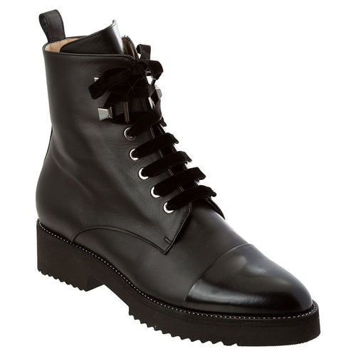 Black Eliana Women's N638 Leather Cap Toe Combat Boot