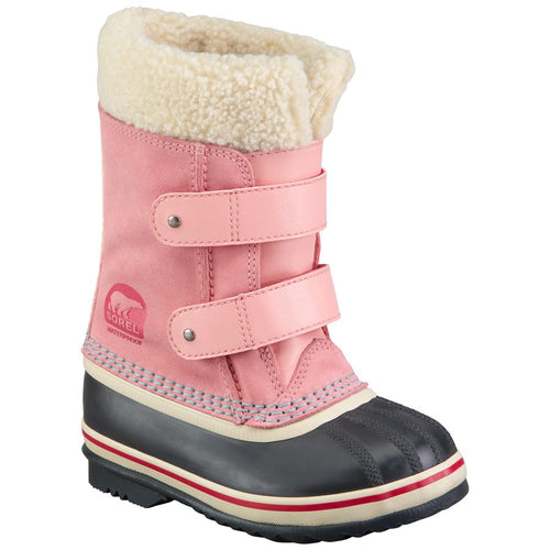 Pink With Black And White Sorel Girl's Pac Strap Waterproof Suede And Rubber Warm Lining Rain Boot Sizes 9 to 13
