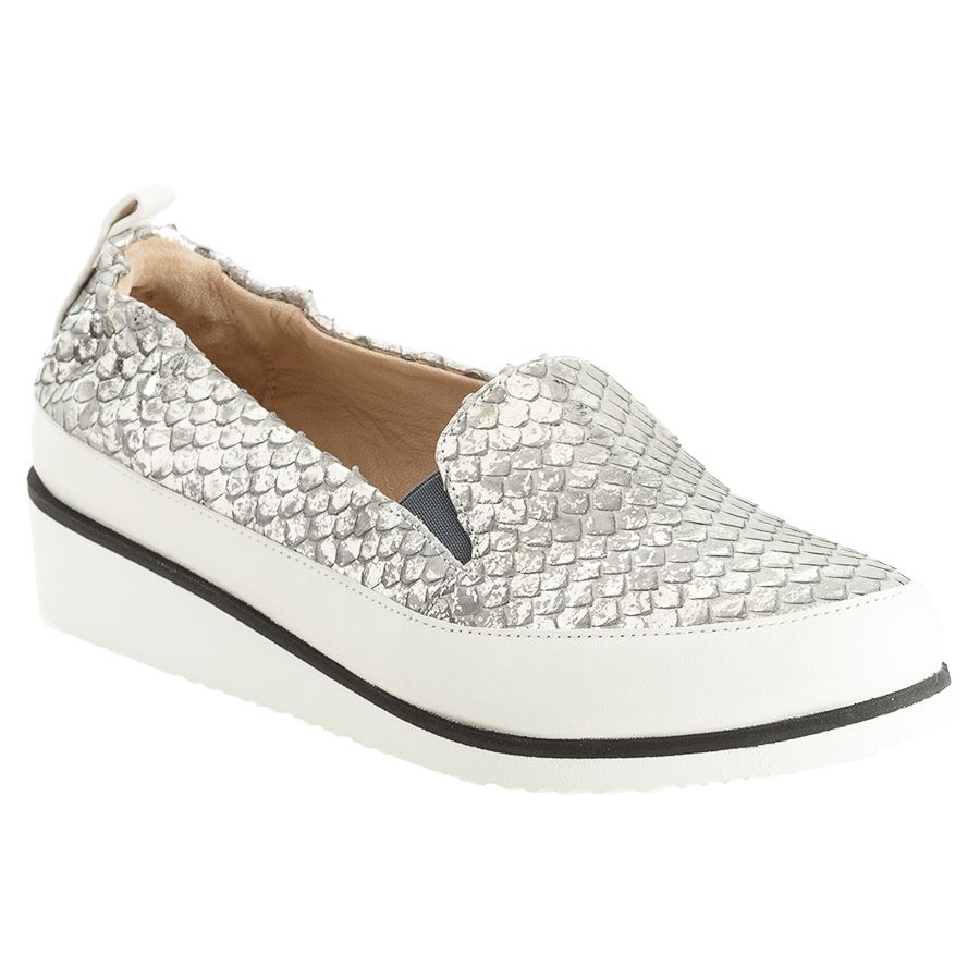 Pewter Silver Reptile Stamped With White Sole Ron White Women's Nell Leather Casual Slip On