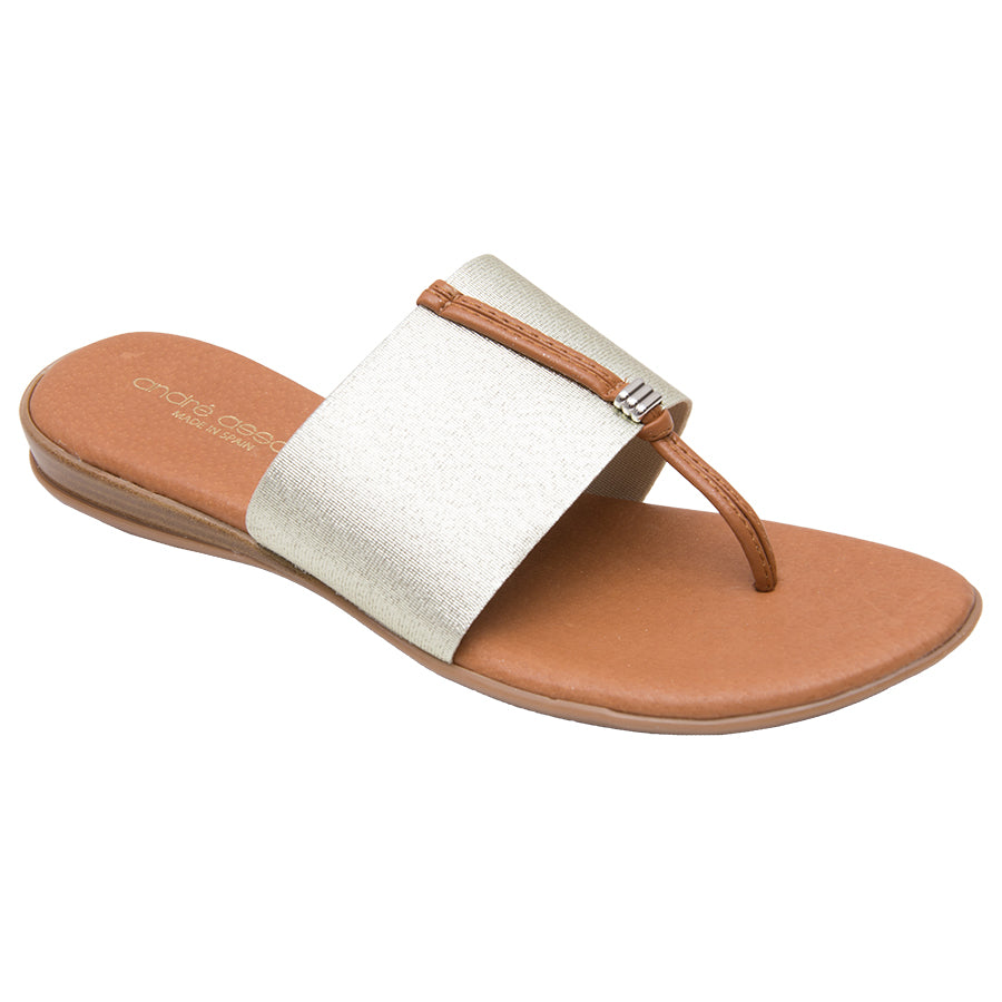 Metallic Platino Silver Andre Assous Women's Nice Elastic And Leather Thong Sandal