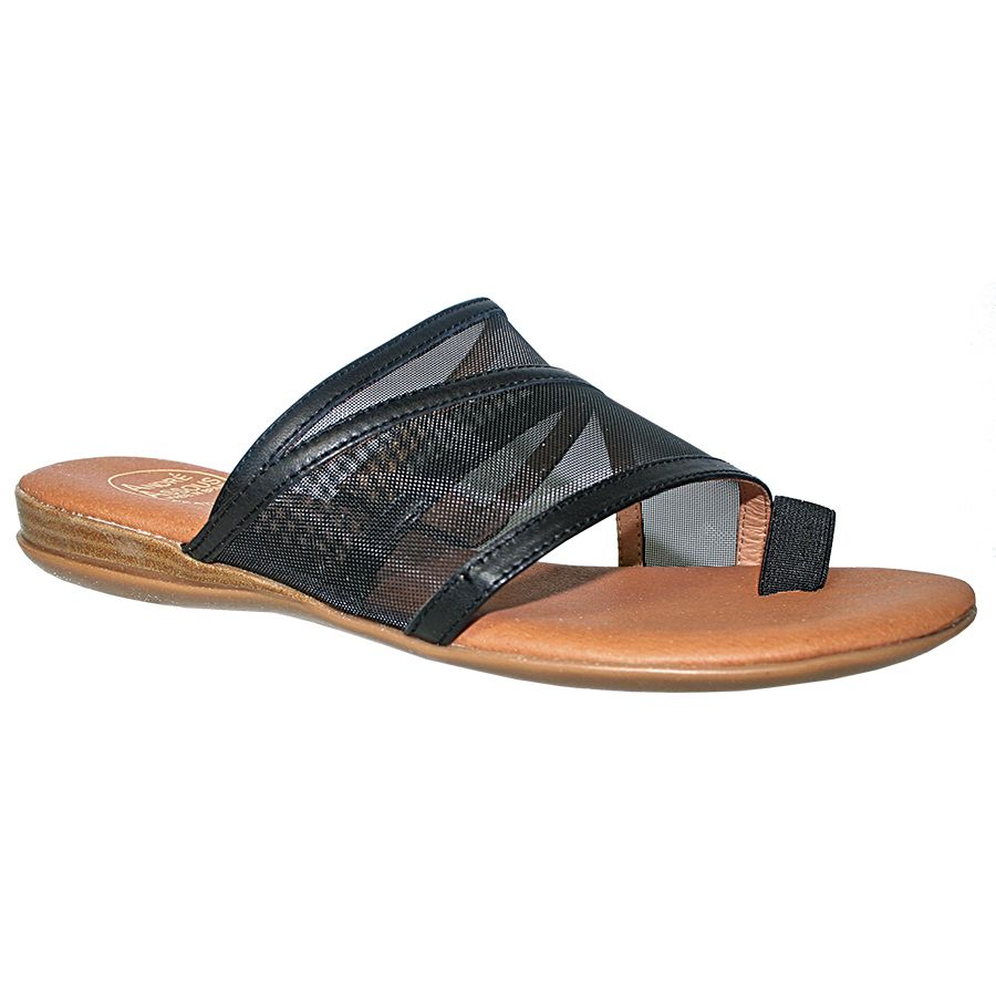 Black Andre Assous Women's Nina Leather And Mesh Flat Sandal