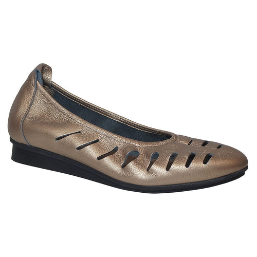 Moon Bronze With Black Sole Arche Women's Ninyli Perforated Metallic Leather Ballet Flat