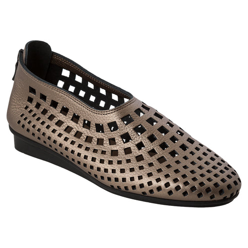 Moon Bronze With Black Sole Arche Women's Nirick Perforated Metallic Leather Slip On Shoe