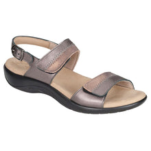 Load image into Gallery viewer, Dusk Bronze And Brown With Black Sole SAS Women&#39;s Nudu Metallic Leather Triple Strap Sandal Profile View
