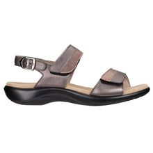 Load image into Gallery viewer, Dusk Bronze And Brown With Black Sole SAS Women&#39;s Nudu Metallic Leather Triple Strap Sandal Side View
