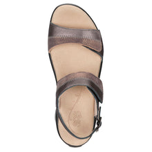 Load image into Gallery viewer, Dusk Bronze And Brown With Black Sole SAS Women&#39;s Nudu Metallic Leather Triple Strap Sandal Top View

