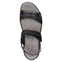 Load image into Gallery viewer, Black SAS Women&#39;s Nudu Leather And Textured Triple Strap Sandal Top View
