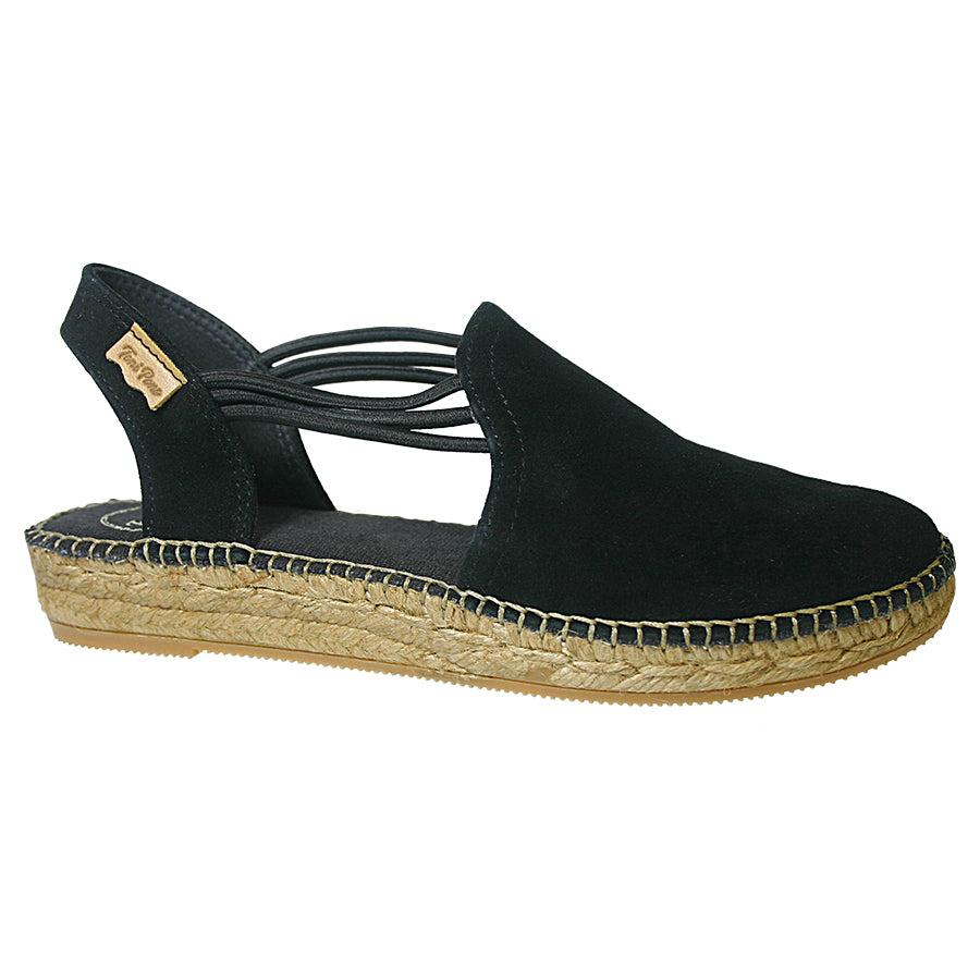 Black With Tan Sole Toni Pons Women's Nuria Suede Backless Espadrille Shoe