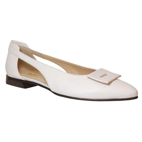 Bianco White With Black Sole Brunate Women's Becky Leather Ballet Flat With Side Cut Outs