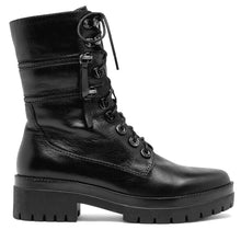 Load image into Gallery viewer, Black Regarde Le Ciel Women&#39;s Olga Leather Combat Boot Side View
