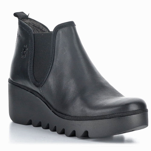 Black Fly London Women's Byne349Fly Leather Chelsea Boot Wedge Profile View