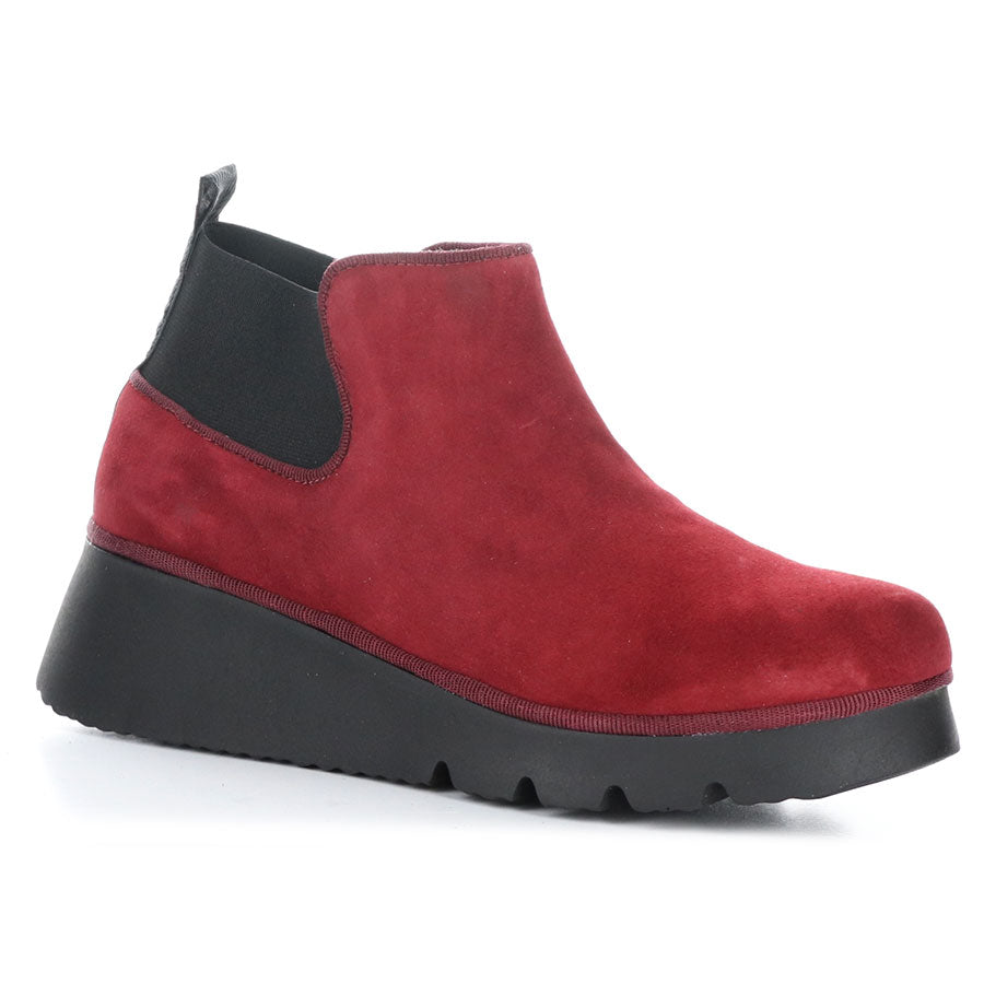Red With Black Fly London Women's Pada403Fly Suede Pull On Wedge Ankle Boot Profile View
