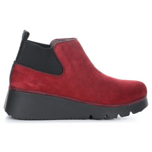 Load image into Gallery viewer, Red With Black Fly London Women&#39;s Pada403Fly Suede Pull On Wedge Ankle Boot Top View
