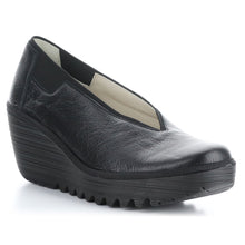 Load image into Gallery viewer, Black Fly London Women&#39;s Yoza438Fly Leather Slip On Wedge Shoe Profile View
