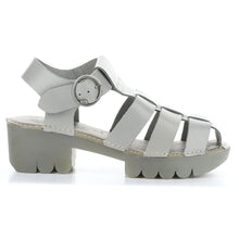 Load image into Gallery viewer, Cloud Grey Off White Fly London Women&#39;s Emme511Fly Leather Strappy Block Heel Sandal Side View
