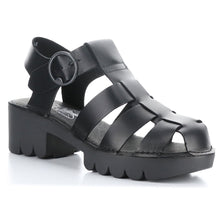 Load image into Gallery viewer, Black Fly London Women&#39;s Emme511Fly Leather Strappy Block Heel Sandal Profile View
