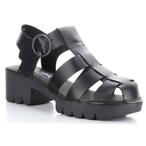 Black Fly London Women's Emme511Fly Leather Strappy Block Heel Sandal Profile View
