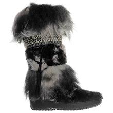 Load image into Gallery viewer, Black And Grey Pajar Women&#39;s Folklore Vegan Faux Fur High Boot Profile View
