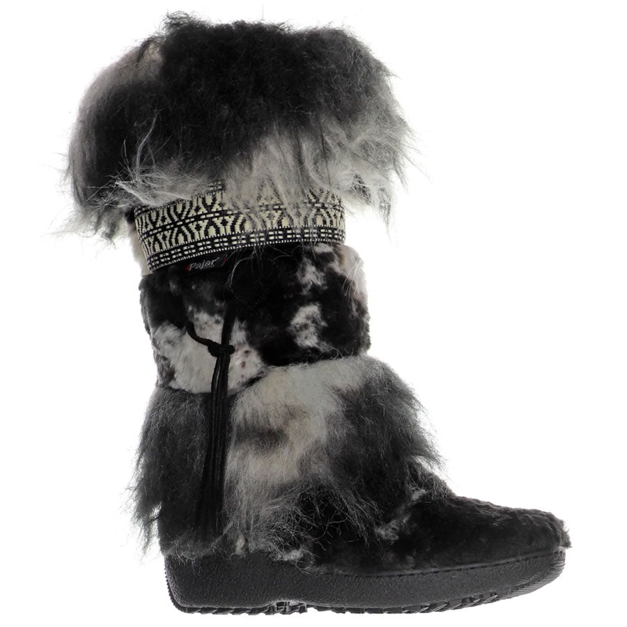 Black And Grey Pajar Women's Folklore Vegan Faux Fur High Boot Profile View