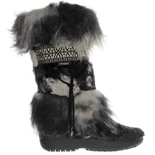 Load image into Gallery viewer, Black And Grey Pajar Women&#39;s Folklore Vegan Faux Fur High Boot Side View
