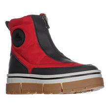 Load image into Gallery viewer, Red And Black And Grey With Tan Sole Pajar Women&#39;s Huila Waterproof Nylon Front Zipper Bootie Profile View
