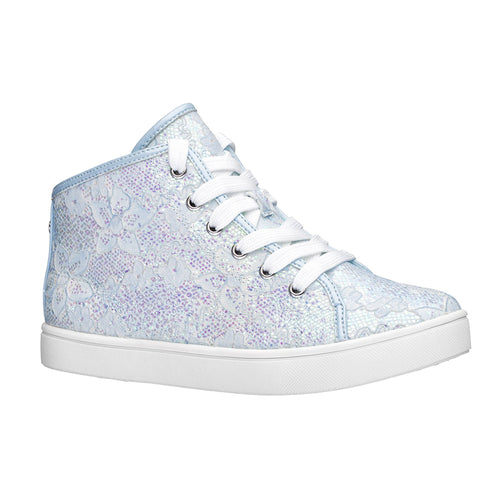 Light Blue With White Sole And Laces Nina Doll Girl's Penelope Glittery Synthetic Hi Top Casual Sneaker Sizes 9 to 13