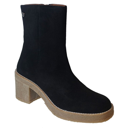 Black With Beige Sole Toni Pons Women's Pani SY Suede Zippered Block Heel Ankle Boot