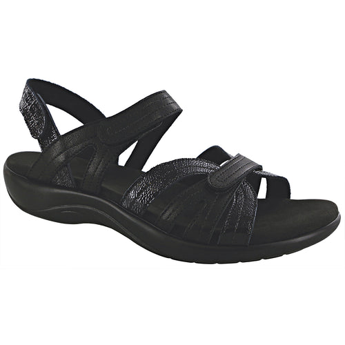 Black SAS Women's Pier Leather And Textured Patent Strappy Sandal