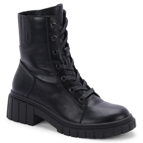 Black Blondo Women's Promise Waterproof Leather Combat Style Boot Profile View