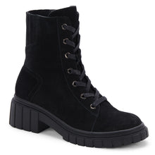 Load image into Gallery viewer, Black Blondo Women&#39;s Promise Waterproof Suede Combat Style Boot Profile View
