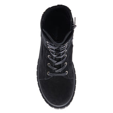 Load image into Gallery viewer, Black Blondo Women&#39;s Promise Waterproof Suede Combat Style Boot Top View
