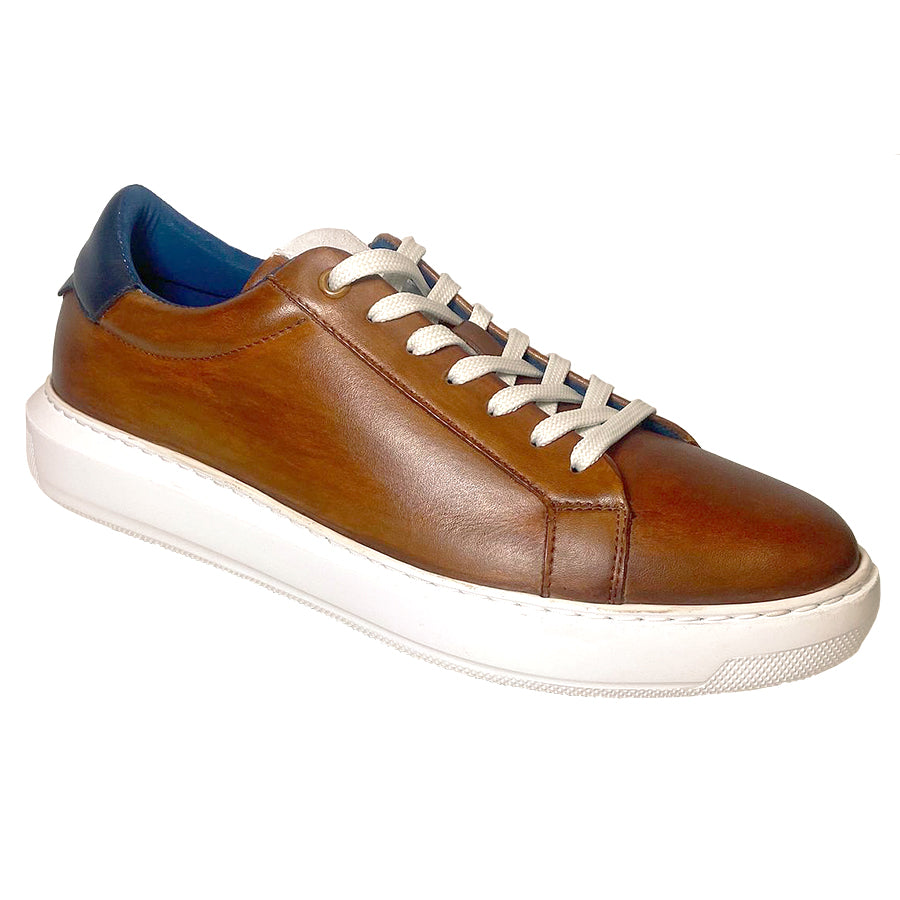 Tan Brown With Blue And White Sole GBrown Men's Puff Leather Casual Sneaker
