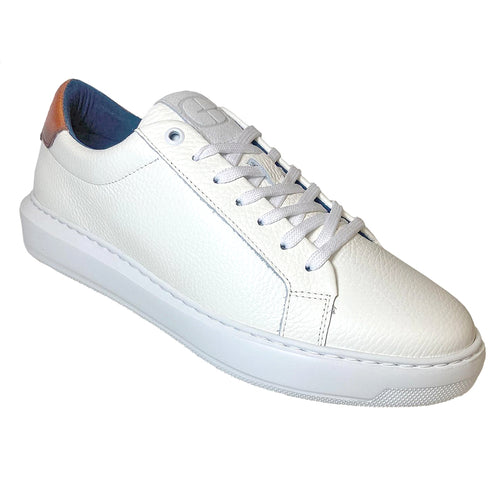 White With Tan GBrown Men's Puff Leather Casual Sneaker