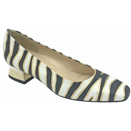 White WIth Black And Gold Glitter Stripes Brunate Women's Zelda Leather Low Heel Pump
