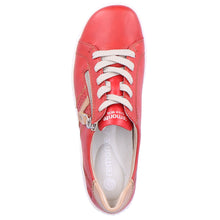 Load image into Gallery viewer, Flamme Red And Tan With White Remonte Women&#39;s R1432 Leather Casual Sneaker Top View
