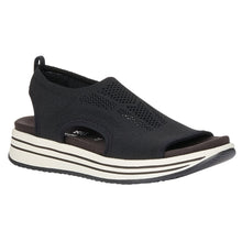 Load image into Gallery viewer, Black With White And Black Sole Remonte Women&#39;s R2955 Knit Wedge Sandal Shoe Profile View
