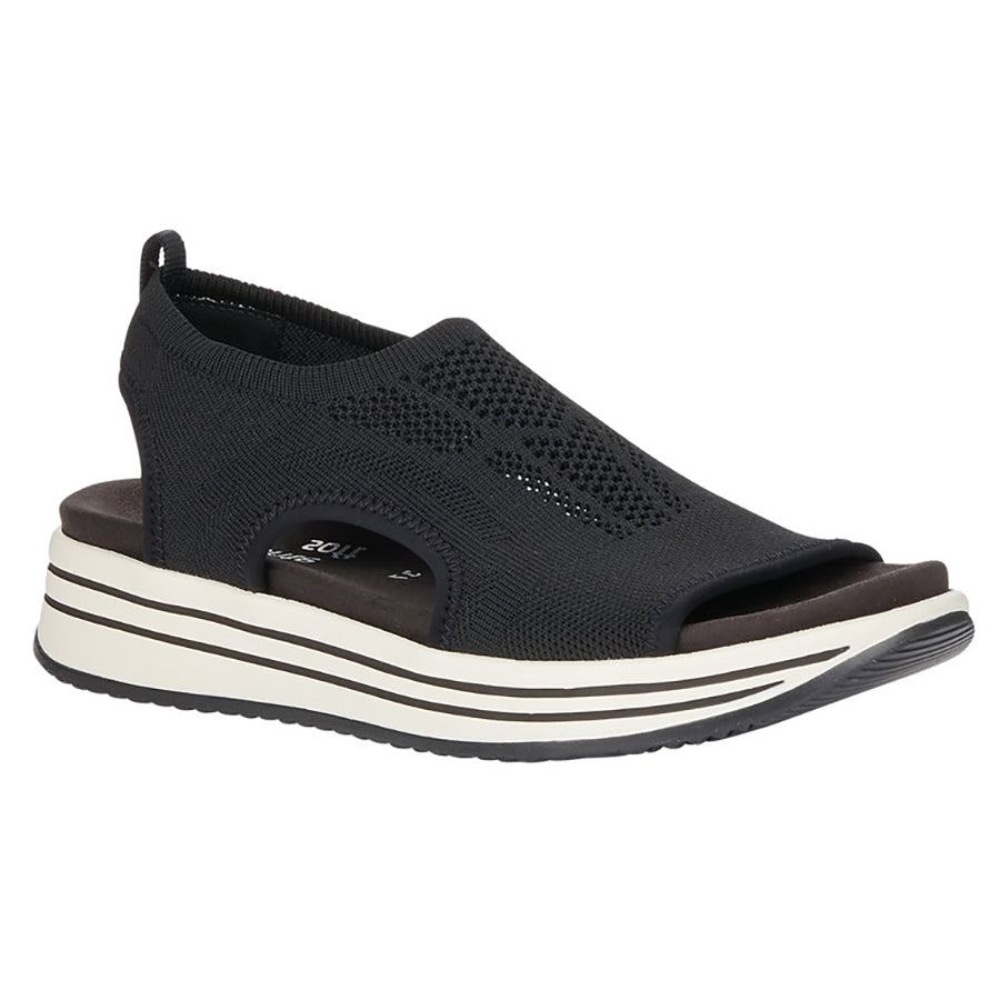 Black With White And Black Sole Remonte Women's R2955 Knit Wedge Sandal Shoe Profile View