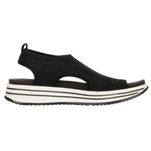 Load image into Gallery viewer, Black With White And Black Sole Remonte Women&#39;s R2955 Knit Wedge Sandal Shoe Side View
