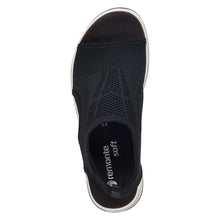 Load image into Gallery viewer, Black With White And Black Sole Remonte Women&#39;s R2955 Knit Wedge Sandal Shoe Top View
