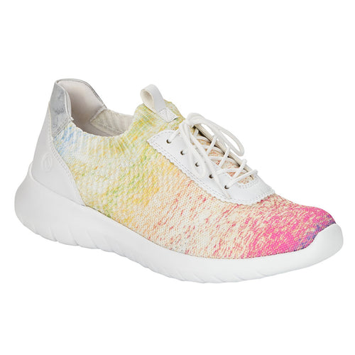White With Red And Yellow And Pink Multi Upper Remonte Women's R5704 Knit Casual Sneaker