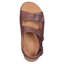 Load image into Gallery viewer, Amber Light Brown With Grey Sole SAS Women&#39;s Relaxed Leather Triple Strap Sandal Top View

