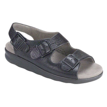Load image into Gallery viewer, Black SAS Women&#39;s Relaxed Leather Triple Strap Sandal Profile View
